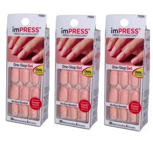 ImPress Press-On Pink Oval Nails Next Wave (Pearl Accents)-3 Packs!